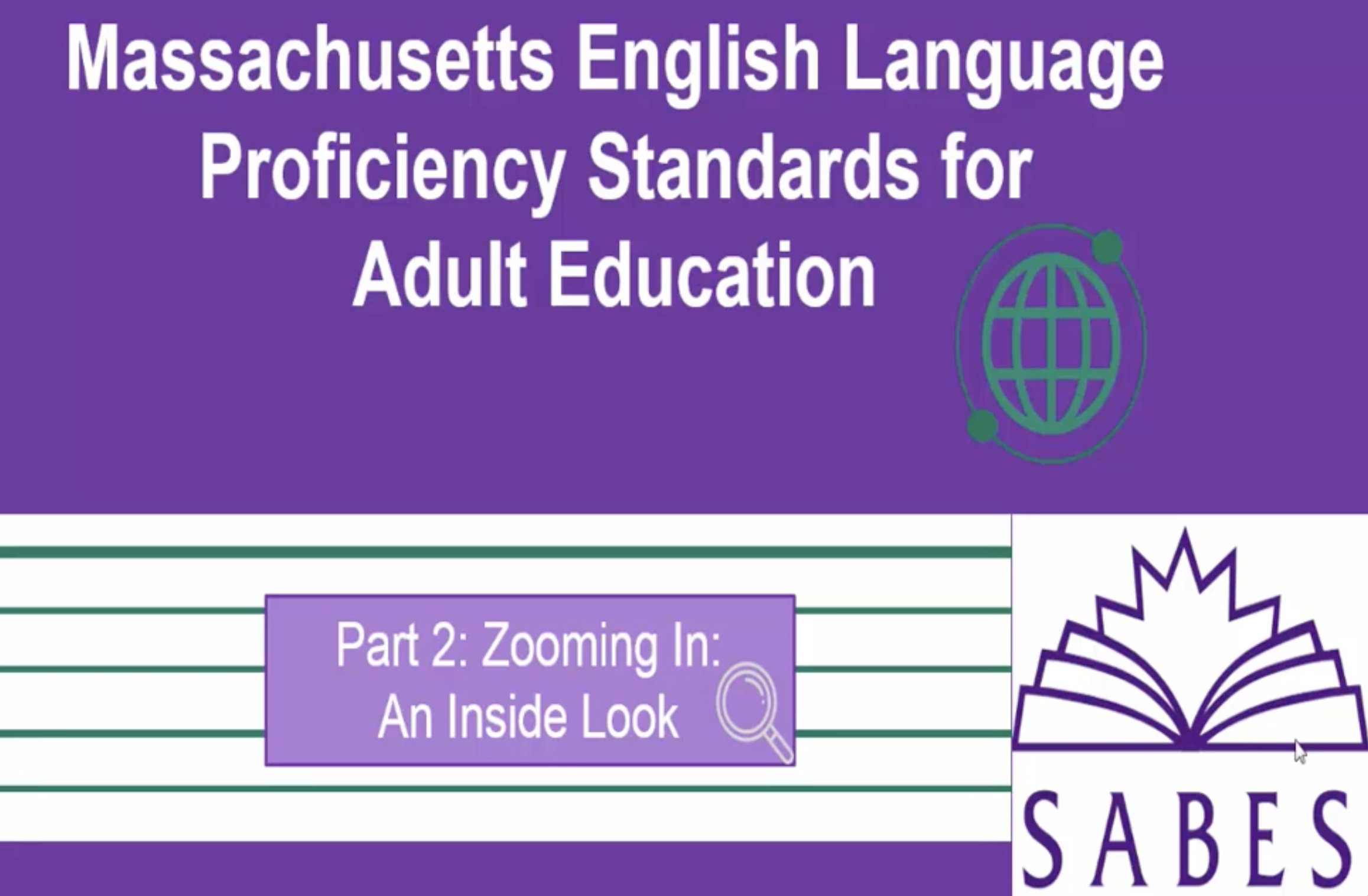 image of title slide: Overview: Massachusetts English Language Proficiency Standards for Adult Education - Part 2