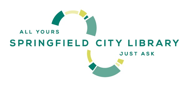 Logo in greens and yellows looping around the text Springfield City Library All Yours, Just Ask