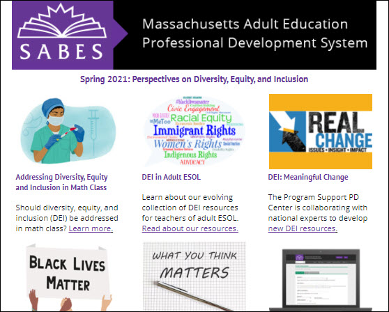 SABES Newsletter - Spring - partial screenshot