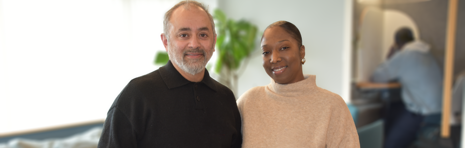 2 Two adult ed instructors smiling. Nadeem + Lorizaine